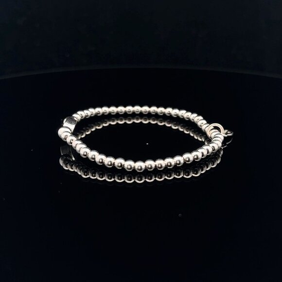 925 Sterling Silver Beaded Stretch Stacking Bracelet Minimalist Mom Charm - Picture 6 of 6